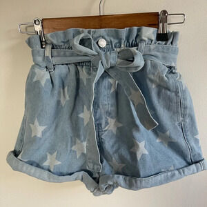 Vervet Tie Front Paperbag Jean Shorts, Blue & White Stars, Women’s Small